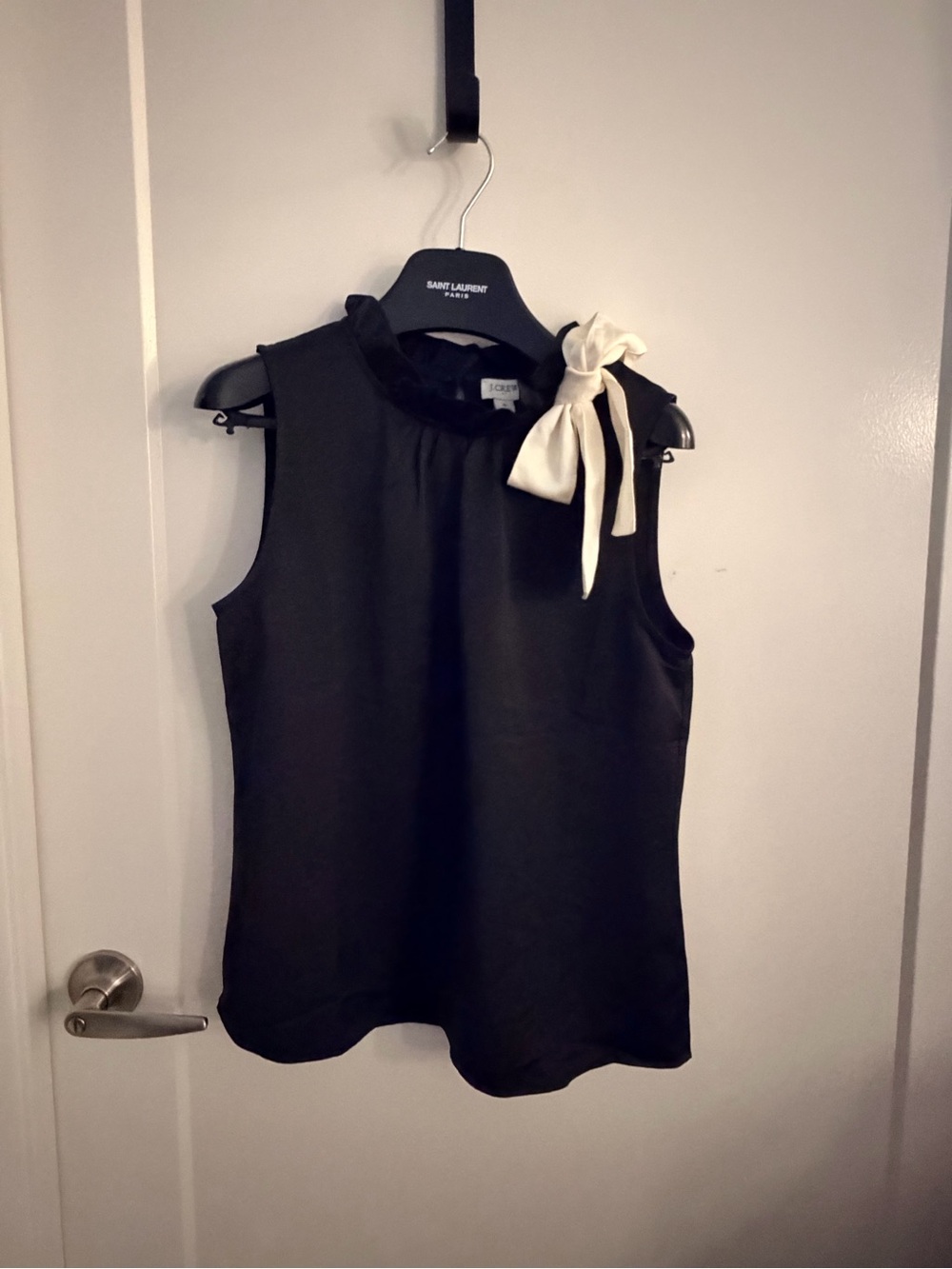 NWT J. Crew Sleeveless Black Top with Cream Bow Accent